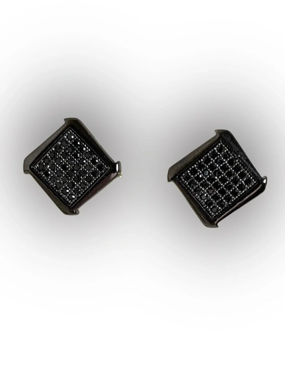 NEW Oxidized Sterling Silver Black N Micro Pave Square Push Back Earrings